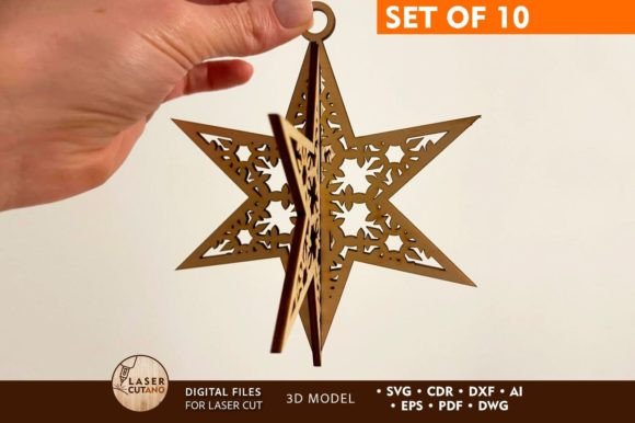 Download CHRISTMAS STARS Set, 3D Model Home Decor - Set Collection