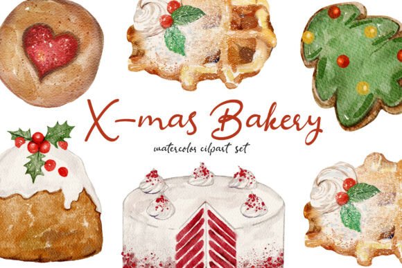 Download Christmas Bakery Watercolor Clipart Set - Set Collection