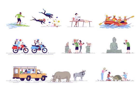 Download Indonesia Tourism Flat Illustrations Set - Set Collection