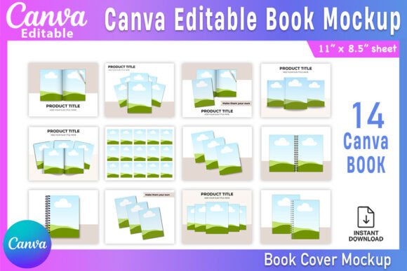 Download 14 Canva Editable Book Mockup Bundle - Book Collection