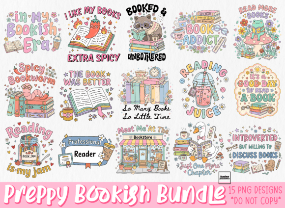 Download Preppy Pink Bookish Sublimation Bundle - Book Collection