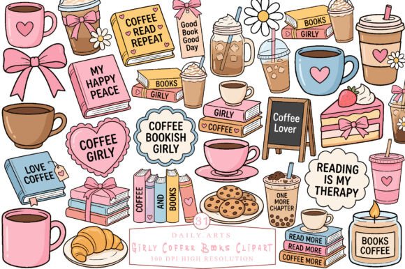 Download Girly Coffee Books Clipart - Book Collection