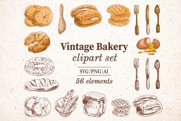 Download Vintage Bakery Clipart Set - Set Collection