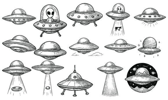 Download Hand Drawn UFO Spaceship Set - Set Collection