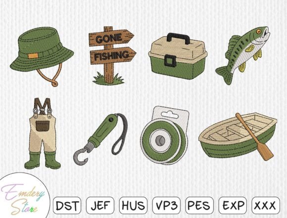 Download Fishing &amp; Angler Embroidery Design Set - Set Collection