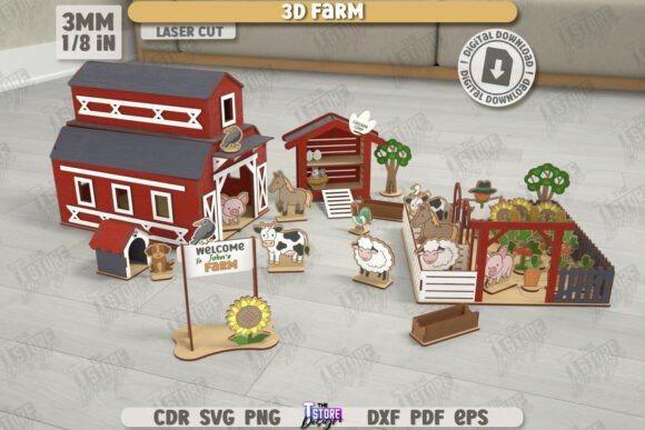 Download 3D Farm Model Laser Cut Set | DIY Model - Set Collection