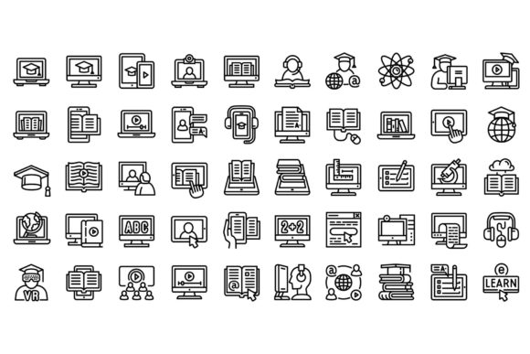 Download Elearning Icons Set, Outline Style - Set Collection